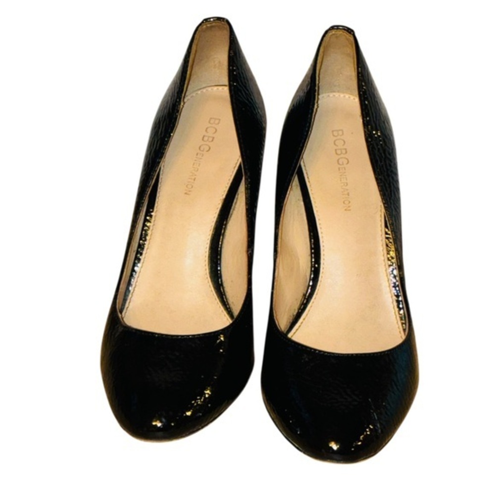BCBGeneration Black Patent Dress Shoes Party Stiletto 4” High Heel Round Tor